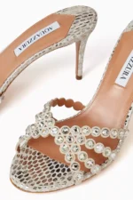 Aquazzura Tequila 75 Mule Sandals in Dragon Leather - Image 4