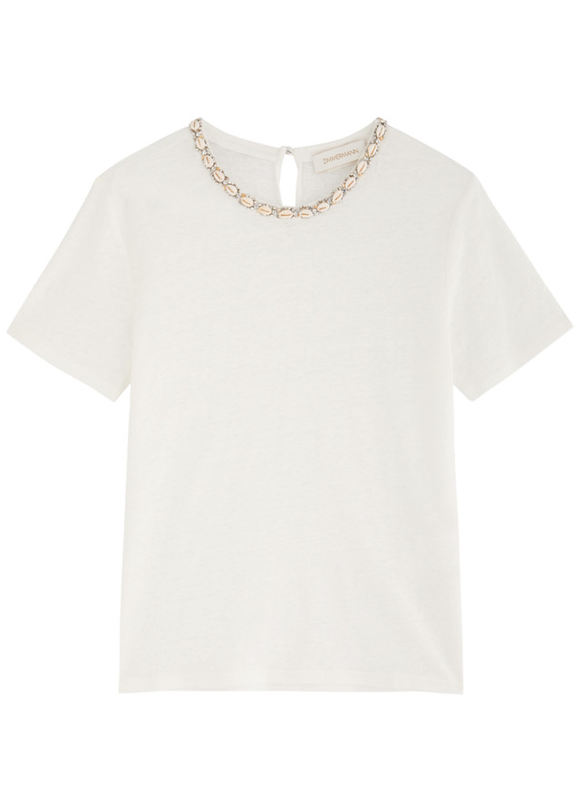 ZIMMERMANN Illuminate embellished linen T-shirt ZIMMERMANN Illuminate embellished linen T-shirt - Image 1